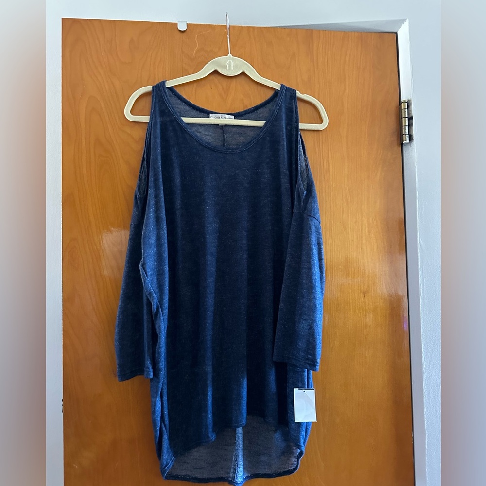 Moa Moa Navy Blue Cold Shoulder Top
